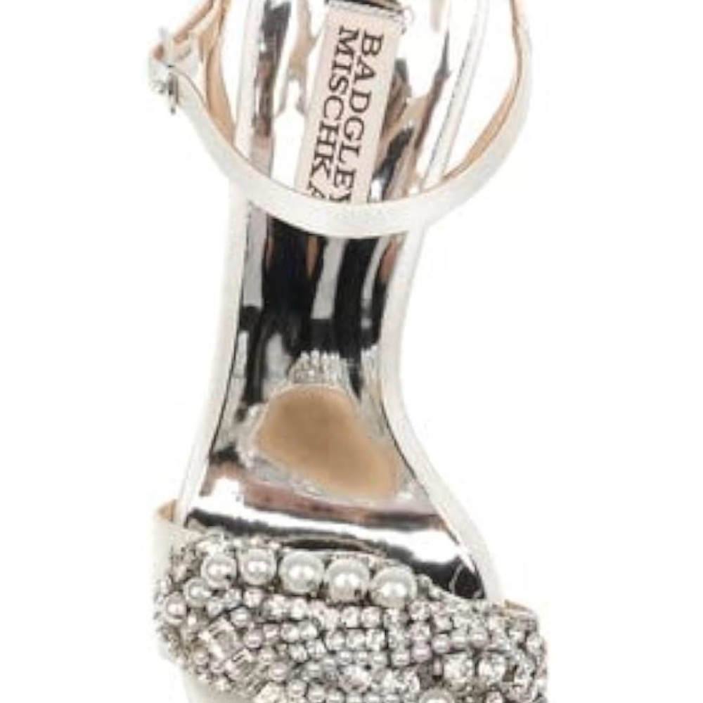 Badgley Mischka Odelia White Crystal & Pearl Embellished Open-Toe Heels - Picture 4 of 13